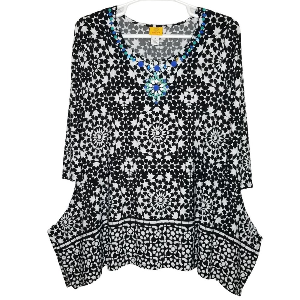 Ruby Rd Size 1x Tunic Stretch Kaleidoscope Turquo… - image 2